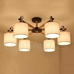 Moderne Og Samtidskunstnerisk Lysekrone I Tre Med 6 Lyskilder Og Trommestoff (Svart Og Hvit)