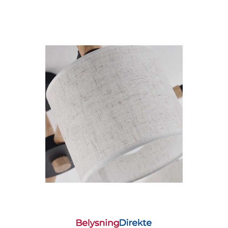 Moderne Og Samtidskunstnerisk Lysekrone I Tre Med 6 Lyskilder Og Trommestoff (Svart Og Hvit)