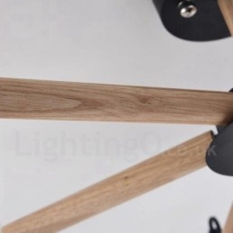 Moderne Og Samtidskunstnerisk Lysekrone I Tre Med 6 Lyskilder Og Trommestoff (Svart Og Hvit)