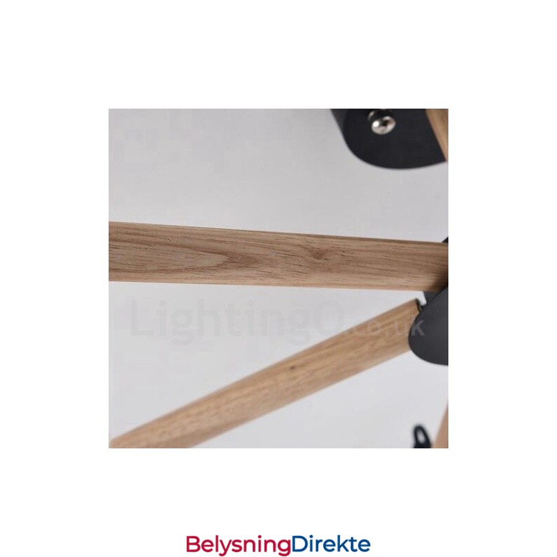 Moderne Og Samtidskunstnerisk Lysekrone I Tre Med 6 Lyskilder Og Trommestoff (Svart Og Hvit)