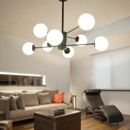 Svart 8-Lys Moderne Samtidskunstnerisk 2-Etasjes Metalllysekrone Med Glassskjerm