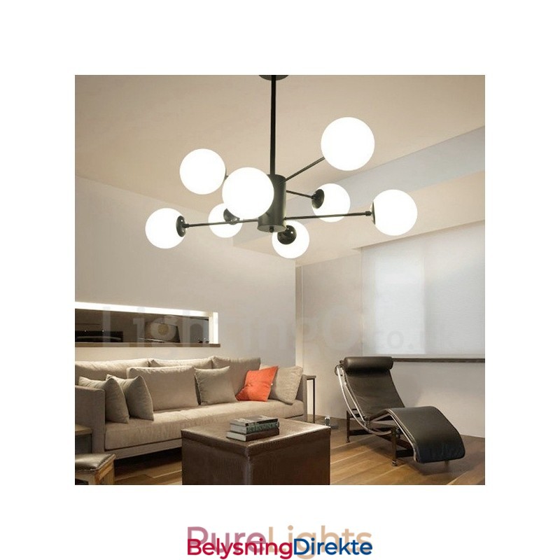 Svart 8-Lys Moderne Samtidskunstnerisk 2-Etasjes Metalllysekrone Med Glassskjerm