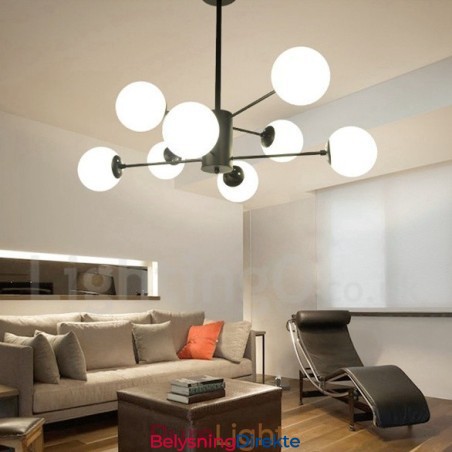 Svart 8-Lys Moderne Samtidskunstnerisk 2-Etasjes Metalllysekrone Med Glassskjerm