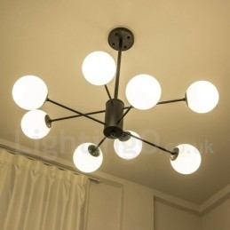 Svart 8-Lys Moderne Samtidskunstnerisk 2-Etasjes Metalllysekrone Med Glassskjerm