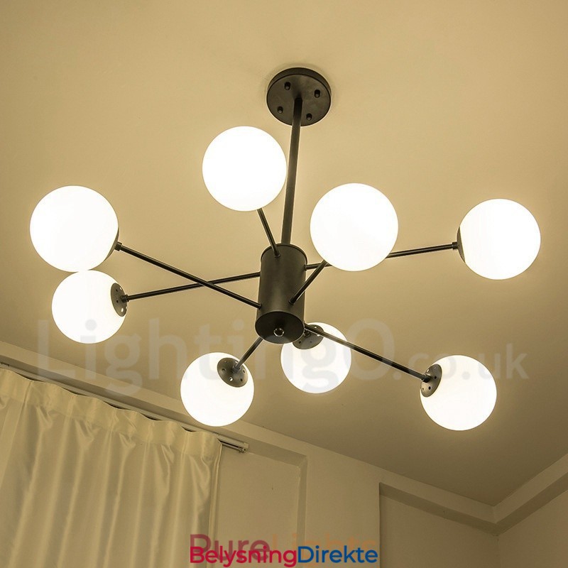 Svart 8-Lys Moderne Samtidskunstnerisk 2-Etasjes Metalllysekrone Med Glassskjerm