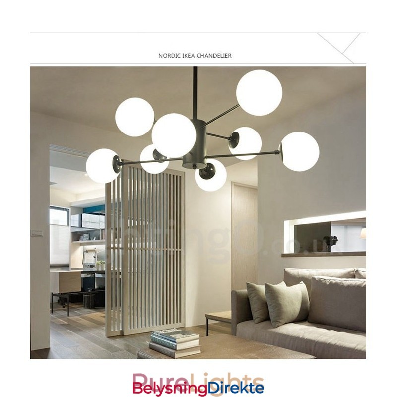 Svart 8-Lys Moderne Samtidskunstnerisk 2-Etasjes Metalllysekrone Med Glassskjerm