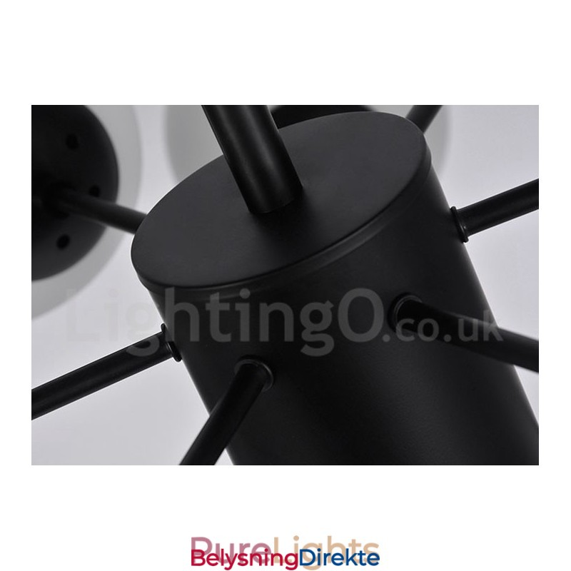 Svart 8-Lys Moderne Samtidskunstnerisk 2-Etasjes Metalllysekrone Med Glassskjerm