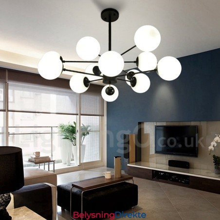 Svart Lysekrone I Metall Med 12 Lys Og 2 Etasjer Og Glassskjerm, Moderne Og Samtidsstil