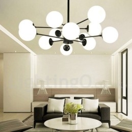 Svart Lysekrone I Metall Med 12 Lys Og 2 Etasjer Og Glassskjerm, Moderne Og Samtidsstil