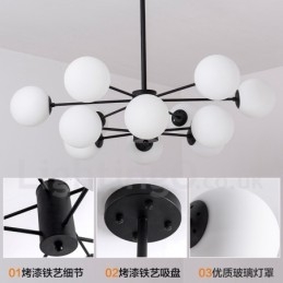 Svart Lysekrone I Metall Med 12 Lys Og 2 Etasjer Og Glassskjerm, Moderne Og Samtidsstil