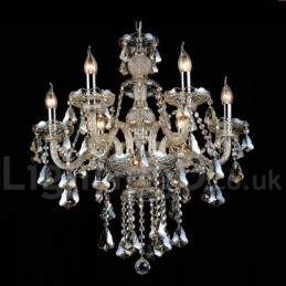 Retro Vintage Cognac Farge K9 Krystall Moderne Lysekrone Med 6 Lys