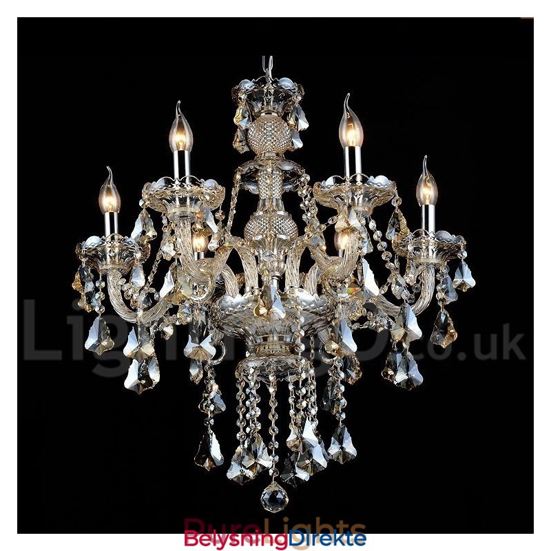 Retro Vintage Cognac Farge K9 Krystall Moderne Lysekrone Med 6 Lys