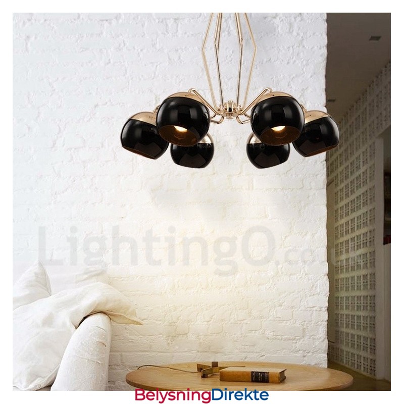 6 Lys, Ett Nivå, Moderne, Samtidskunst, Lysekrone I Metall Med Glassskjerm