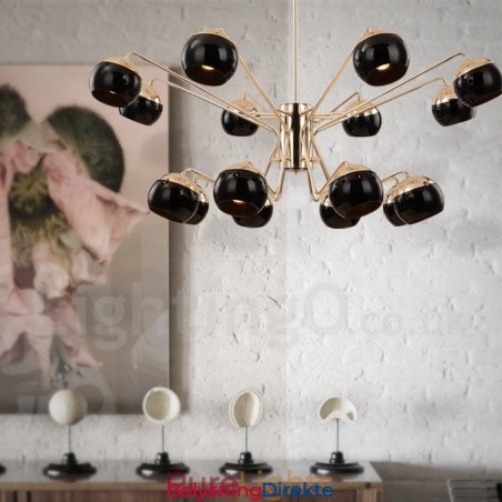 16 Lys, 2-Etasjes Moderne, Samtidskunstnerisk Lysekrone I Metall Med Glassskjerm