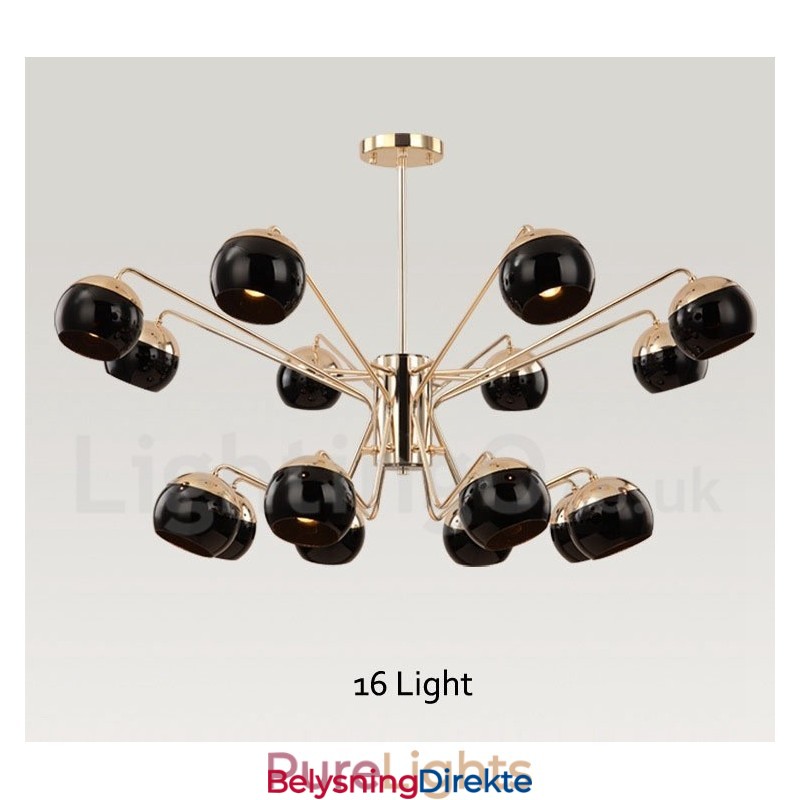 16 Lys, 2-Etasjes Moderne, Samtidskunstnerisk Lysekrone I Metall Med Glassskjerm