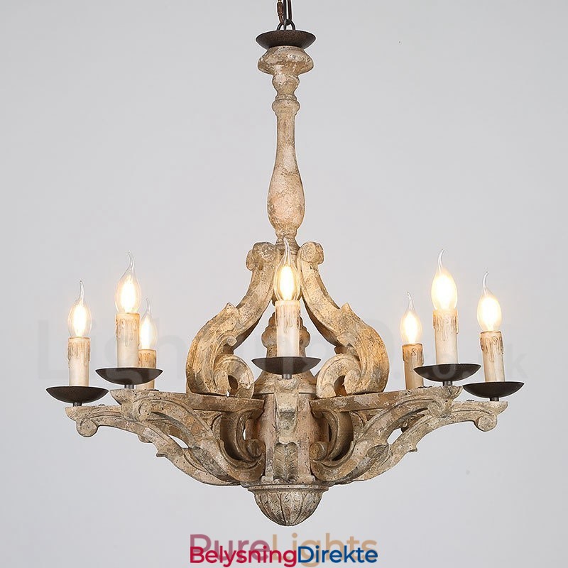 8 Lys Vintage Retro Lysekronelampe I Tre