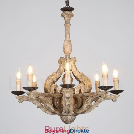 8 Lys Vintage Retro Lysekronelampe I Tre