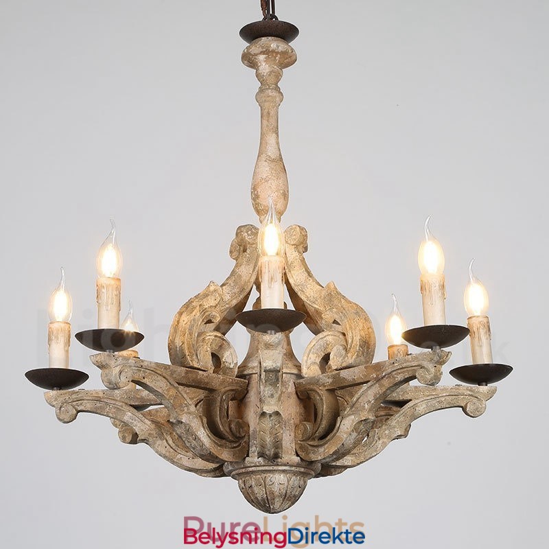 8 Lys Vintage Retro Lysekronelampe I Tre