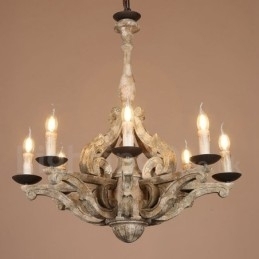 8 Lys Vintage Retro Lysekronelampe I Tre