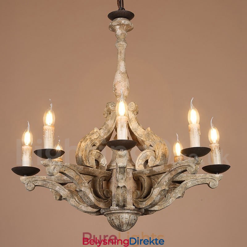 8 Lys Vintage Retro Lysekronelampe I Tre