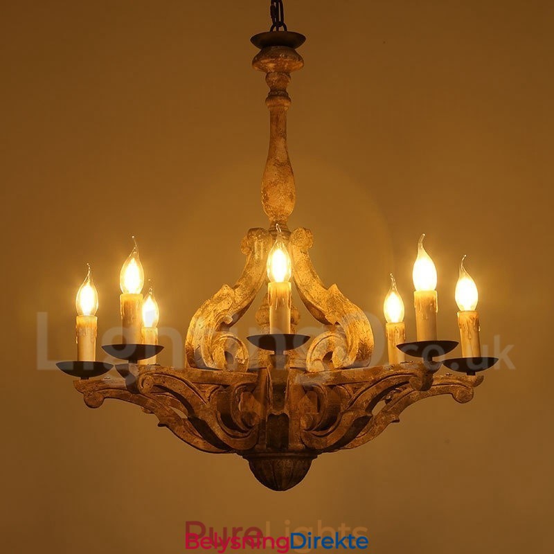 8 Lys Vintage Retro Lysekronelampe I Tre