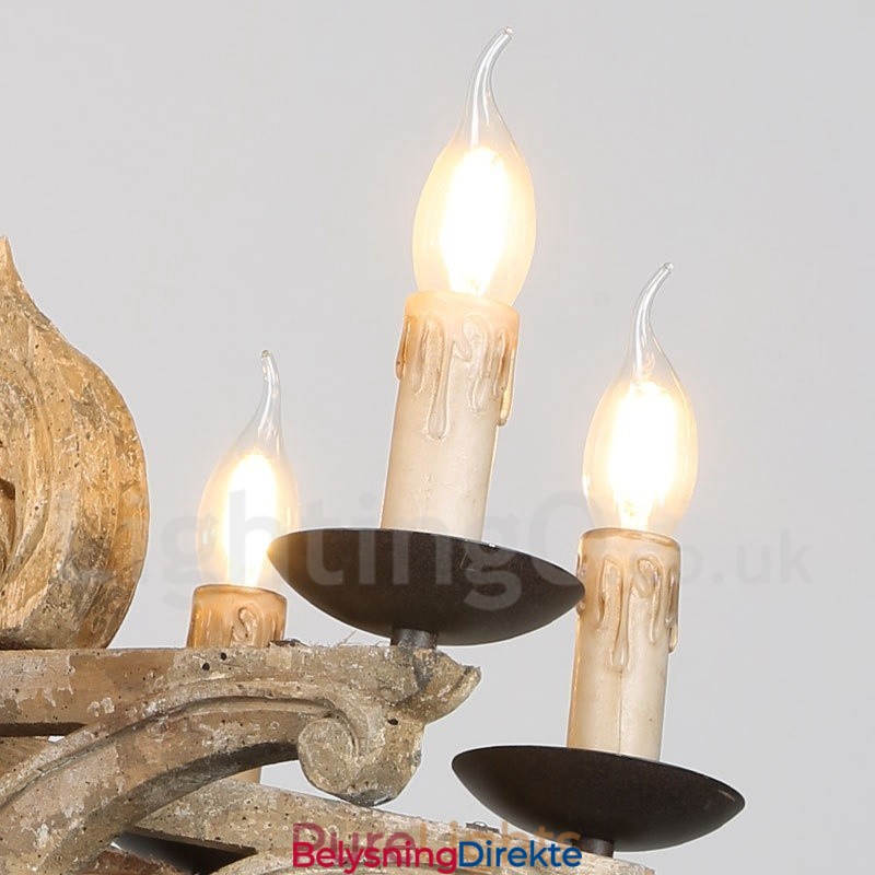 8 Lys Vintage Retro Lysekronelampe I Tre