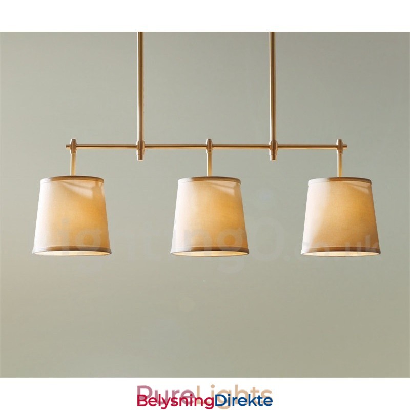 Landlig Retro Lysekrone I Kobber Med 3 Lys Og Stoffskjerm