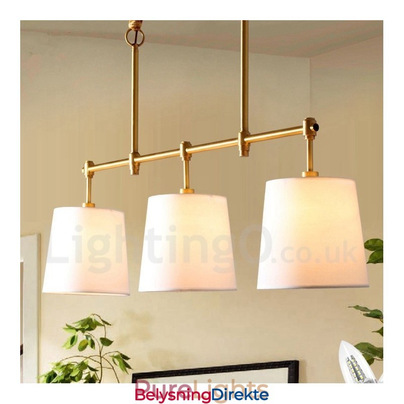 Landlig Retro Lysekrone I Kobber Med 3 Lys Og Stoffskjerm
