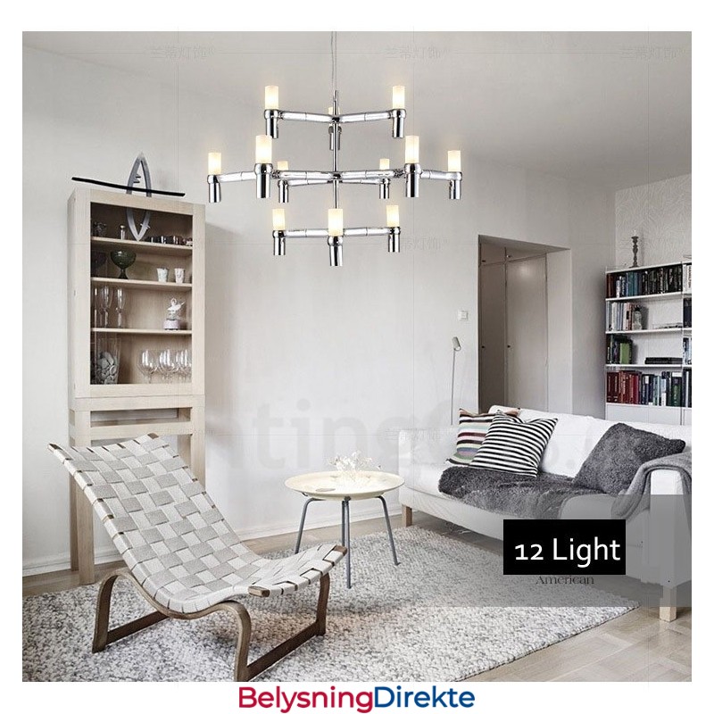 12 Lys 3-Etasjes Moderne Samtidslysekronelampe