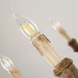 Landlig Vintage Lysekrone I Tre Med 6 Lys