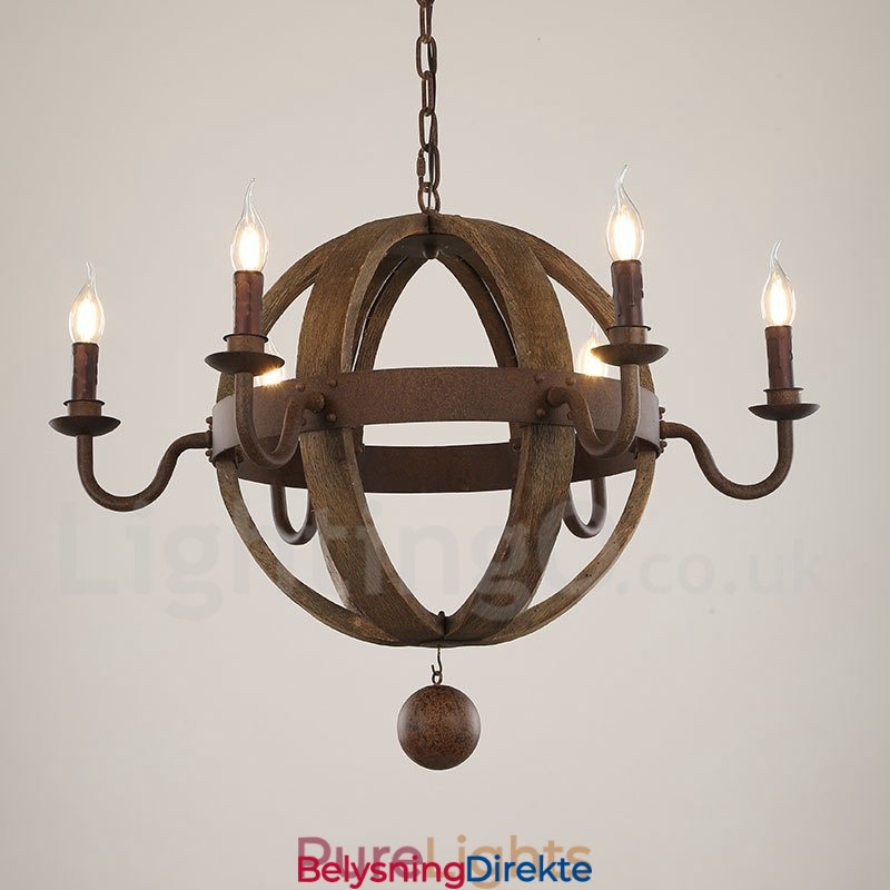 Landlig Vintage Trelysekrone Med 6 Lys
