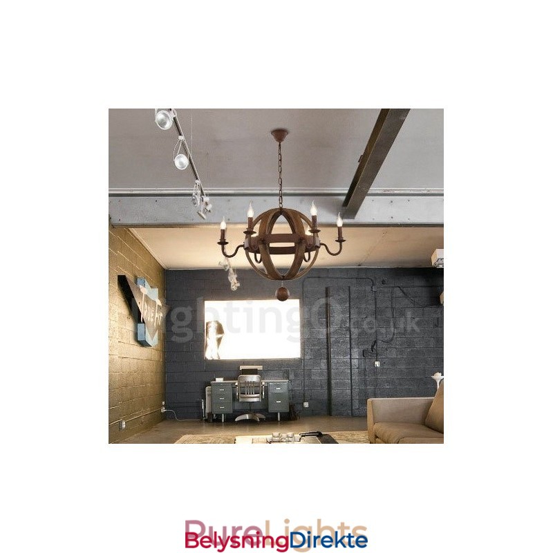 Landlig Vintage Trelysekrone Med 6 Lys