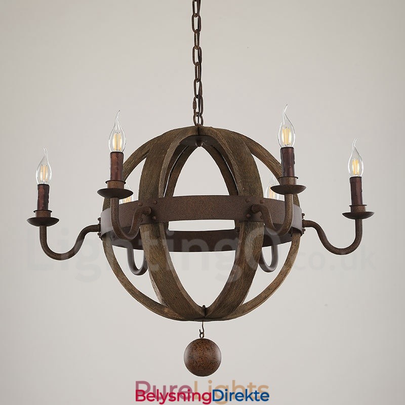 Landlig Vintage Trelysekrone Med 6 Lys