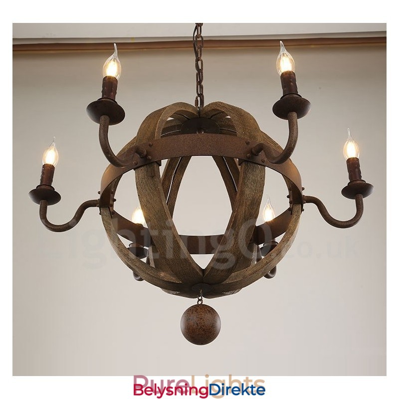 Landlig Vintage Trelysekrone Med 6 Lys
