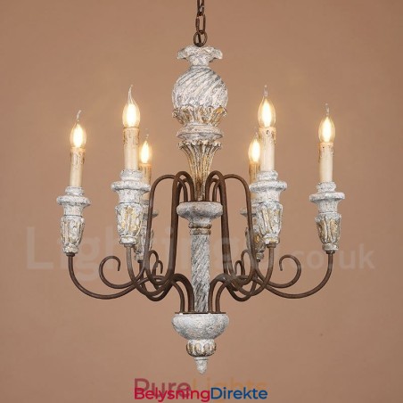 Landlig Vintage Trelysekrone Med 6 Lys I Ett Nivå For Lys