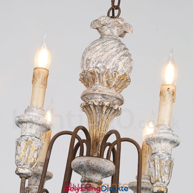 Landlig Vintage Trelysekrone Med 6 Lys I Ett Nivå For Lys