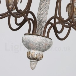 Landlig Vintage Trelysekrone Med 6 Lys I Ett Nivå For Lys