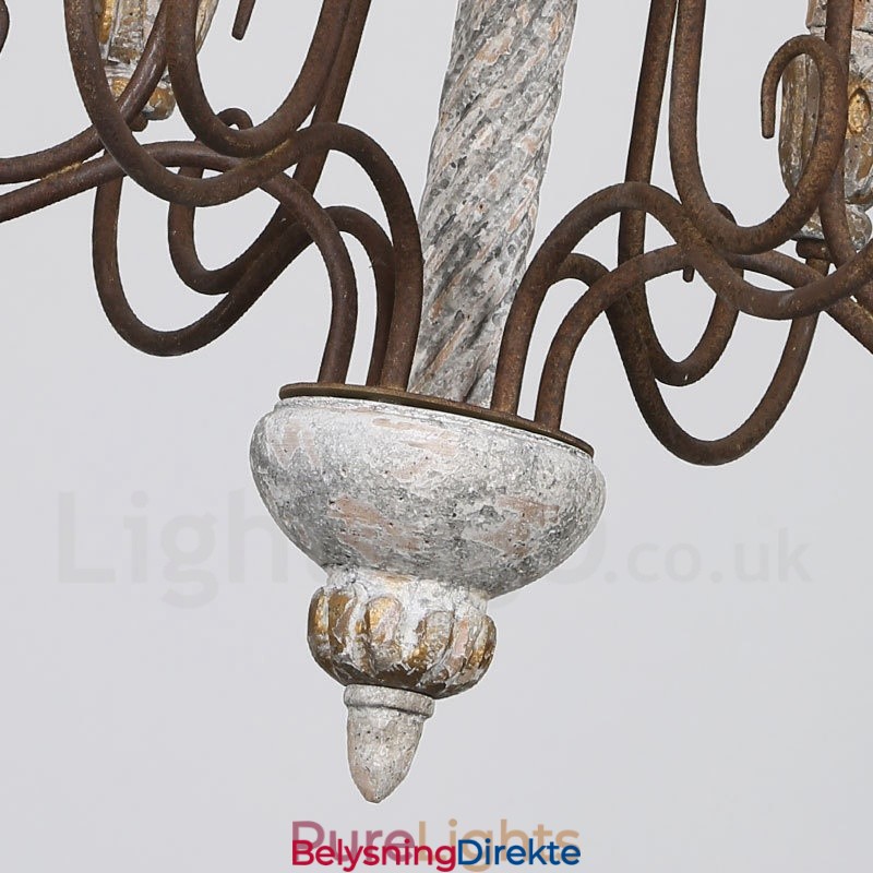 Landlig Vintage Trelysekrone Med 6 Lys I Ett Nivå For Lys