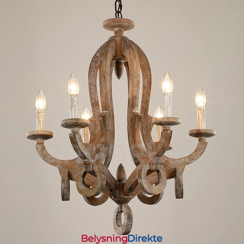 Landlig Vintage Tre 6-Lys Lysekrone I Ett Nivå Med Trelampe