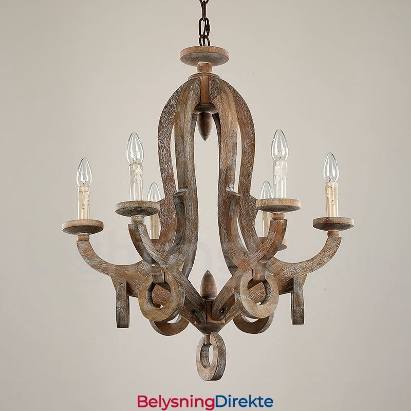 Landlig Vintage Tre 6-Lys Lysekrone I Ett Nivå Med Trelampe