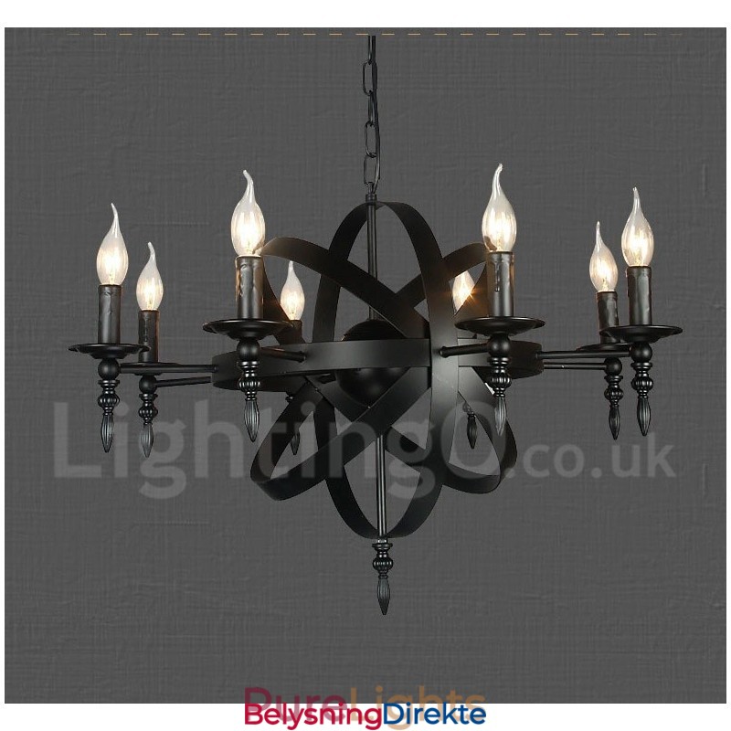 Svart Retro Vintage Metall 8 Lys Én-Etasjes Lysekrone