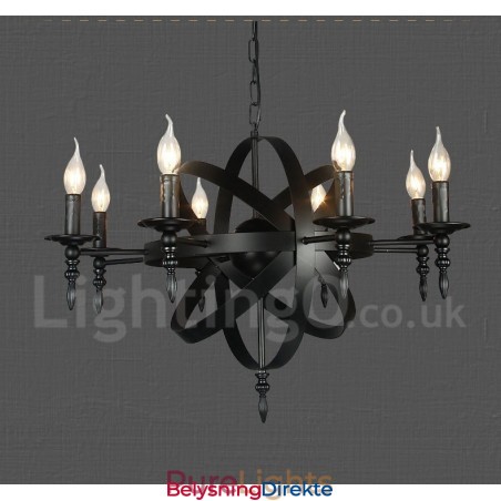 Svart Retro Vintage Metall 8 Lys Én-Etasjes Lysekrone