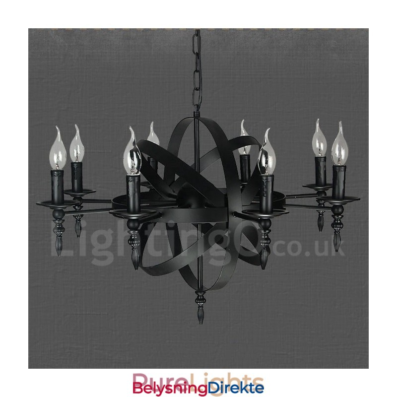 Svart Retro Vintage Metall 8 Lys Én-Etasjes Lysekrone