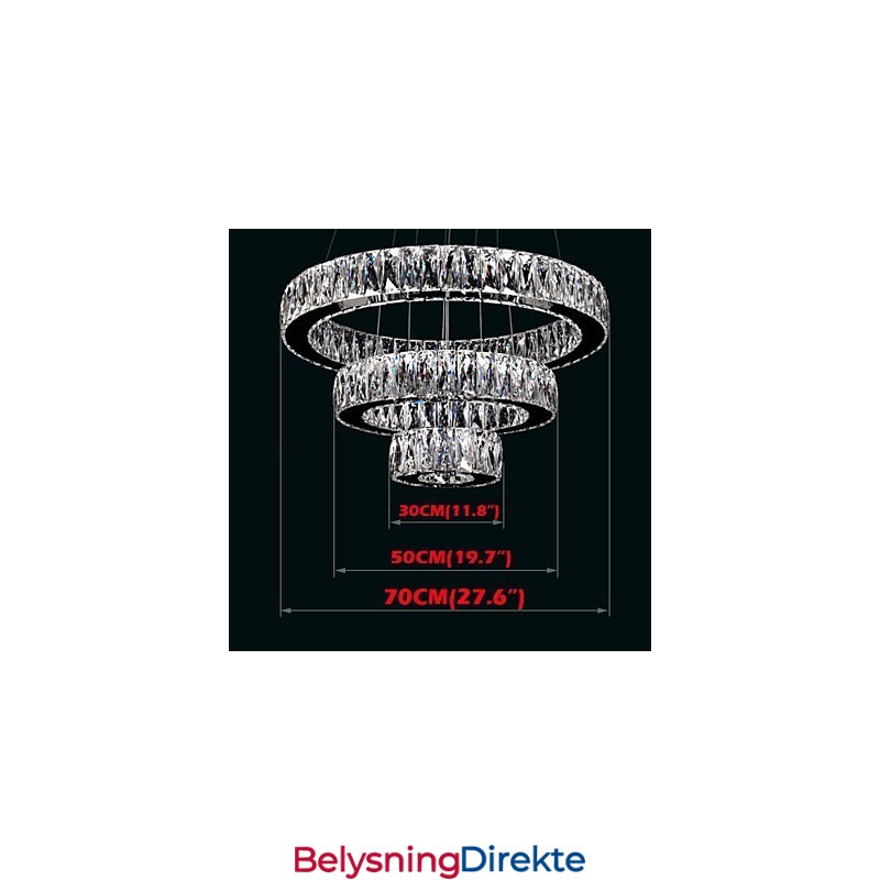 Krystalllysekronelys Moderne Belysning Tre Ringer D305070 K9 Store Krystalltaklamper