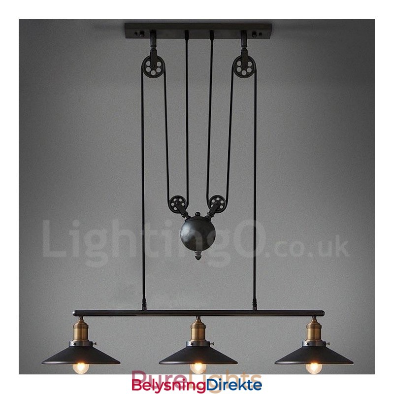 Landlig Vintage Metallpendellampe Med 3 Lys