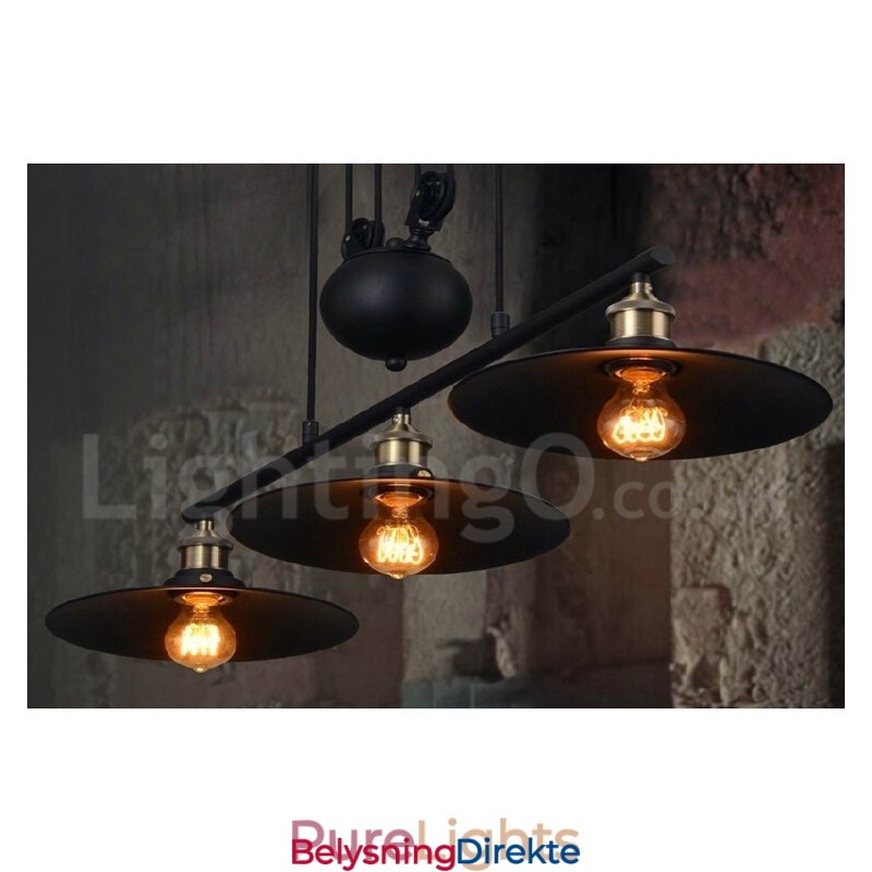 Landlig Vintage Metallpendellampe Med 3 Lys