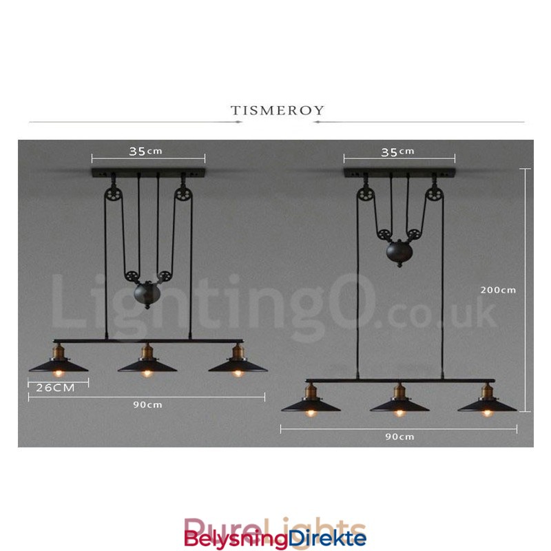 Landlig Vintage Metallpendellampe Med 3 Lys