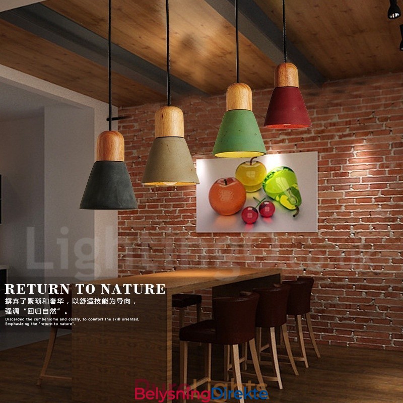 Moderne, Samtidskunstnerisk Tre- Og Betonghenglampe I Flere Farger