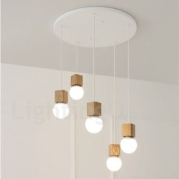 Rustikk Pendellampe I Tre Med 5 Lys