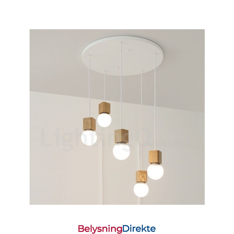 Rustikk Pendellampe I Tre Med 5 Lys